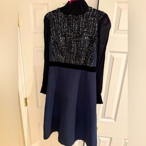 women’s long sleeved midi dress with beautiful tweed design